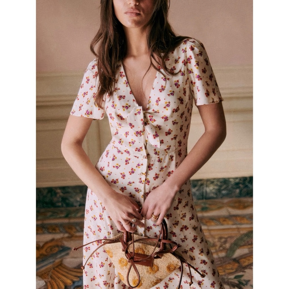 NWT Sezane Midi Floral Short-Sleeve Ophelia Dress - Picture 3 of 7